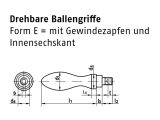10 x Ballengriffe DIN 98 Stahl E 16 M6 mit Gewindezapfen (blank/schwarz)