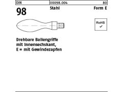 10 x Ballengriffe DIN 98 Stahl E 25 M10 mit Gewindezapfen (blank/schwarz)
