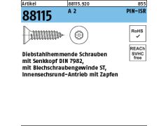 100 x Diebstahlhemmende Sicherheitsschr. Senkkopf (D7982) 4,2x13 PIN-ISR T20 Edelstahl A2