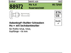 10 x Hakenkopfschrauben / Halfenschrauben 4.6 Typ 72/48 M24 x 100 feuerverzinkt