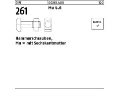 10 x Hammerschrauben m. Mu DIN 261 mit Mutter 4.6 M12x60 (blank/schwarz)