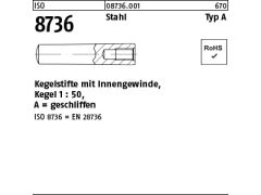 10 x Kegelstifte m. I.-gew. ISO 8736 9S20K Typ A 16x40 (blank/schwarz)