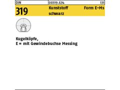 10 x Kugelknöpfe DIN 319 Kunstst. E 40 M10 schwarz mit Mess. Gewindebu. Kunstst