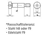 10 x Paß-Schulterschrauben ISO 7379 12.9, 20 h8 - M16x60 (blank/schwarz)