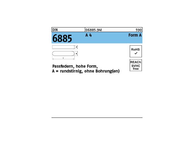 DIVERSE Passfeder DIN 6885 Form A rundstirnig/o.Bohrung A 22 x 14 x 80 Stahl ... 