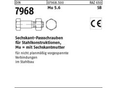 10 x Sechskant-Paßschrauben DIN 7968 +Mutter 5.6 / CE M24x125 (blank/schwarz)