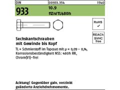 Sechskantschrauben DIN 933 10.9 gal.verzinkt gewinde bis z Kopf Masch Schraube 