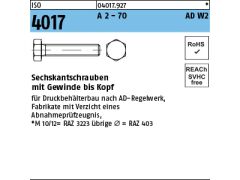 10 x Sechskantschrauben ISO 4017 M20 x 120 AD-W2 Edelstahl A2-70