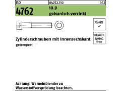 10 x Zylinderschr. m.I.-6kt ISO 4762 10.9 M20 x 200 verzinkt, getempert