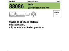 100 x 6kt.-Abstandsbolzen Distanzbolzen M4x50 / 9x8 SW7 verzinkt