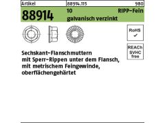 100 x RIPP Sechskant Flanschmuttern mit Sperr-Rippen Kl.10 M14 x 1,5 verzinkt