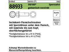100 x 6kt.-Flanschschrauben - Sperrzahnschrauben Kl.100 M12x40 verzinkt getempert