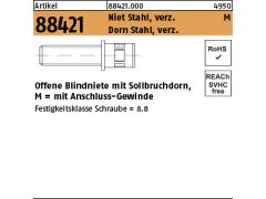 100 x Blindnietschrauben Flachkopf Stahl verzinkt - M8 x 15,5 (Nietschaft 11 x 17)