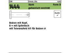 100 x Steckbolzen DIN 1444 Form B, 8x24 / 20,5 mit Splintloch 2,0mm, verzinkt