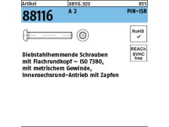 100 x Diebstahlhemmende Sicherheitsschr. Flachkopf (I7380) M4x6 PIN-ISR T20 Edelstahl A2