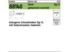 100 x Gebogene Schraubhaken Stahl Typ 11 - 50 mm verzinkt