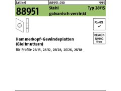 100 x Hammerkopf Gewindeplatten Typ 28/15, M6 verzinkt