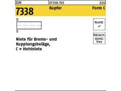 100 x Hohlnieten DIN 7338 Kupfer Form C 6x20