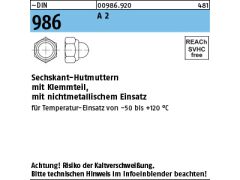 100 x Hutmuttern DIN 986 M6 Edelstahl A2
