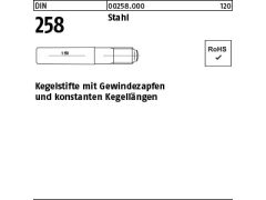 100 x Kegelstifte DIN 258 Stahl 8x75 (blank/schwarz)