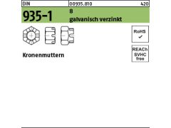 100 x Kronenmuttern DIN 935 -1 8 M8 verzinkt