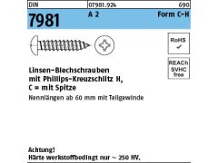DIN 7982 Senkkopf-Blechschrauben Form C Pozidriv PZ Edelstahl A2 A4 diverse 