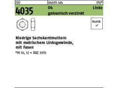 100 x niedrige Sechskantmu. ISO 4035 Kl.4 M10 -Linksgewinde verzinkt