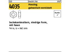100 x niedrige Sechskantmu. ISO 4035 Messing M10 vernickelt