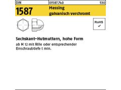 100 x Sechskant-Hutmuttern DIN 1587 Messing M6 verchromt