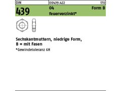 100 x Sechskantmuttern DIN 439 04 BM 8 feuerverzinkt Gew.-tol. 6H tZn