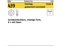 100 x Sechskantmuttern DIN 439 Messing BM 4 vernickelt