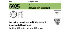 100 x Sechskantmuttern DIN 6925 Kl.8 M6 verzinkt