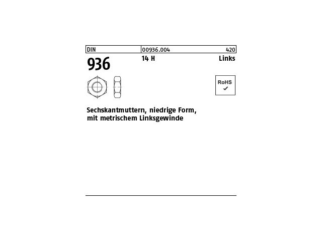 eine Sechskantmutter DIN 936 ISO 4035 8675 A2 flache Form mit Phase M16 