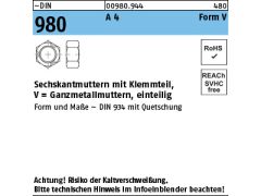 100 x Sechskantmuttern DIN 980 V M16 DIN 934 mit 3-Punkt-Quetschung Edelstahl A4