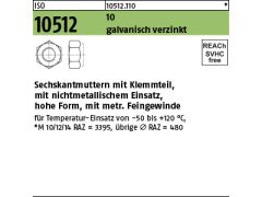 100 x Sechskantmuttern ISO 10512 Kl.10 M10x1 verzinkt
