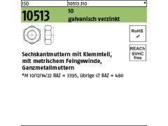 100 x Sechskantmuttern ISO 10513 Kl.10 M12x1,25 verzinkt