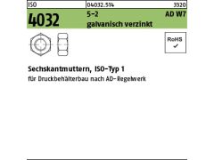 100 x Sechskantmuttern ISO 4032 Kl. 5-2 M16 verzinkt, AD W7
