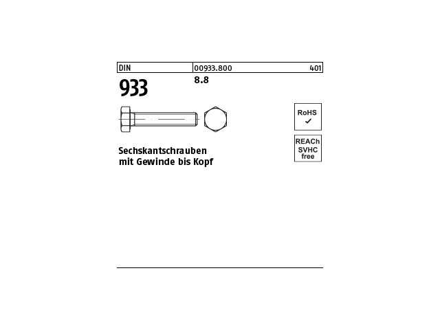 2 Stk Sechskantschraube DIN 933 8.8 M10 x 75