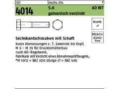 100 x Sechskantschrauben ISO 4014 5.6 M10 x 70 verzinkt, AD W7