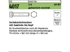 100 x Sechskantschrauben ISO 4017 5.6 M12 x 40 verzinkt, AD W7