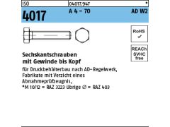100 x Sechskantschrauben ISO 4017 M8 x 45 AD-W2 Edelstahl A4-70