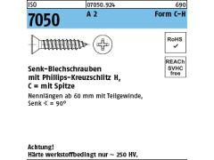 100 x Senk-Blechschr. ISO 7050 Form C-Spitze H 4,8 x 90 Edelstahl A2