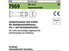 100 x Senkschr. mit Schlitz DIN 7969 +Mutter 4.6 U / CE M12 x 40 feuerverzinkt