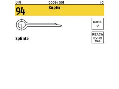 100 x Splinte DIN 94 5x40 Kupfer