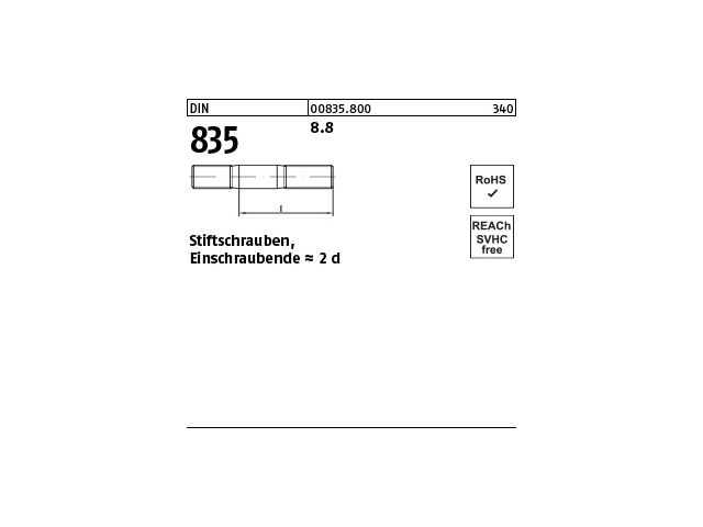 M10 Stiftschraube Stehbolzen Doppelgewinde Edelstahl A2 V2A Rostfre DIN 835 