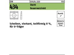 100 x U-Scheiben DIN 434 Stahl / ÜH 13,5 feuerverzinkt Neigung 8 %