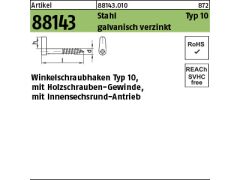 100 x Winkelschraubhaken Art.10 Stahl 5,8 x 65 verzinkt