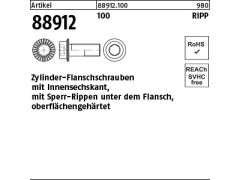 100 x Zyl.-Flanschschrauben Innen-6-kt. Kl. 100 m. Sperr-Rippen M12 x 25 (blank/schwarz)