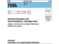 100 x Zylinderschrauben DIN 7984 M10x30 Edelstahl A2