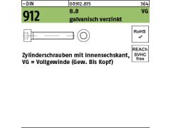 100 x Zylinderschrauben DIN 912 8.8 M8 x 90 Vollgewinde galv. verzinkt